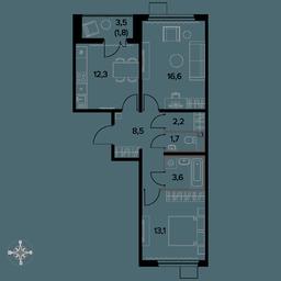 2-BD Apartment Sale, 59.8平方米 at Pervyi Leningradskiy, Pervy Leningradskiy Residential Complex, Moscow, Russia #3
