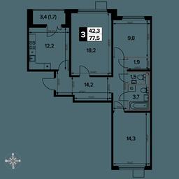 3-BD Apartment Sale, 77.8 sq. m. at Pervyi Leningradskiy, Pervy Leningradskiy Residential Complex, Moscow, Russia #4