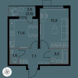 1-BD Apartment Sale, 41.7平方米 at Pervy Yuzhny, zhiloy kompleks Pervy Yuzhny, Leninskiy City District, Moscow Region, Russia #3