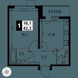 1-BD Apartment Sale, 42.2平方米 at Pervy Yuzhny, zhiloy kompleks Pervy Yuzhny, Leninskiy City District, Moscow Region, Russia #2