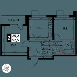 2-BD Apartment Sale, 52.5平方米 at Pervy Yuzhny, zhiloy kompleks Pervy Yuzhny, Leninskiy City District, Moscow Region, Russia #2