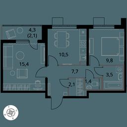 2-BD Apartment Sale, 52.5平方米 at Pervy Yuzhny, zhiloy kompleks Pervy Yuzhny, Leninskiy City District, Moscow Region, Russia #3