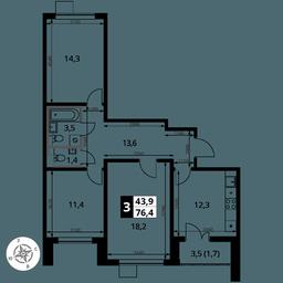 3-BD Apartment Sale, 76.4 sq. m. at Pervy Yuzhny, zhiloy kompleks Pervy Yuzhny, Leninskiy City District, Moscow Region, Russia #2 3-BD Apartment Sale, 76.4 sq. m. at Pervy Yuzhny, zhiloy kompleks Pervy Yuzhny, Leninskiy City District, Moscow Region, Russia #2