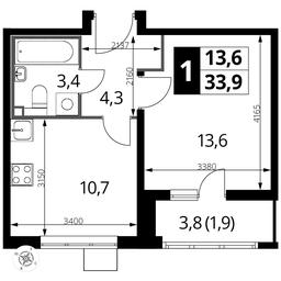 1-BD Apartment Sale, 33.9 sq. m. at Pervyi Lermontovskiy, zhiloy kompleks 1-y Lermontovskiy, Lyubertsy, Moscow Region, Russia #2