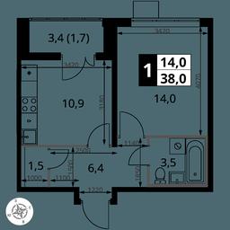 1-BD Apartment Sale, 38 sq. m. at Pervy Yuzhny, zhiloy kompleks Pervy Yuzhny, Leninskiy City District, Moscow Region, Russia #2