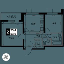 2-BD Apartment Sale, 53 sq. m. at Pervy Yuzhny, zhiloy kompleks Pervy Yuzhny, Leninskiy City District, Moscow Region, Russia #2 2-BD Apartment Sale, 53 sq. m. at Pervy Yuzhny, zhiloy kompleks Pervy Yuzhny, Leninskiy City District, Moscow Region, Russia #2
