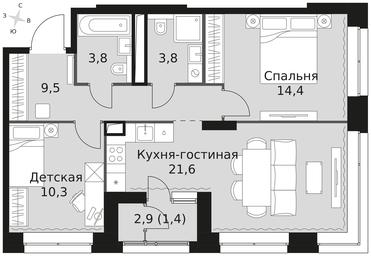3-BD Apartment Sale, 64.8平方米 at Sky Garden, Stroitelny Drive, 9с6, Moscow, Russia #4