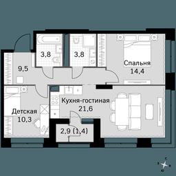 3-BD Apartment Sale, 64.8平方米 at Sky Garden, Stroitelny Drive, 9с6, Moscow, Russia #2