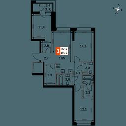 3-BD Apartment Sale, 86.7 sq. m. at Sky Garden, Stroitelny Drive, 9с6, Moscow, Russia #3