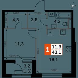 1-BD Apartment Sale, 43.1 sq. m. at Sky Garden, Stroitelny Drive, 9с6, Moscow, Russia #3