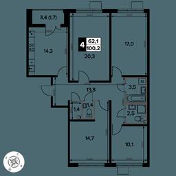 4-BD Apartment Sale, 100.7 sq. m. at Pervy Donskoj, zhiloy mikrorayon Sapronovo, derevnya Sapronovo, Leninskiy City District, Moscow Region, Russia #2