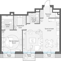 1-BD Apartment Sale, 75.4 sq. m. at Tishinskiy bulvar, Gruzinsky Val Street, 10, Moscow, Russia #3