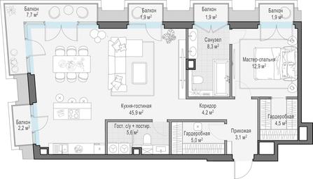 1-BD Apartment Sale, 94.6 sq. m. at Tishinskiy bulvar, Gruzinsky Val Street, 10, Moscow, Russia #4