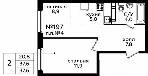 1-BD Apartment Sale, 37.8 sq. m. at Eko Bunino, prospekt Kuprina, 34к1, Sosenskoye Settlement, Moscow, Russia #2