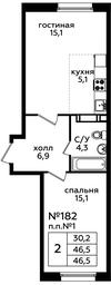 1-BD Apartment Sale, 46.4 sq. m. at Eko Bunino, prospekt Kuprina, 34к1, Sosenskoye Settlement, Moscow, Russia #3 1-BD Apartment Sale, 46.4 sq. m. at Eko Bunino, prospekt Kuprina, 34к1, Sosenskoye Settlement, Moscow, Russia #3