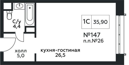 Apartment Sale, 35.9平方米 at Stremyannyj 2, Stremyanniy Lane, 2, Moscow, Russia #2