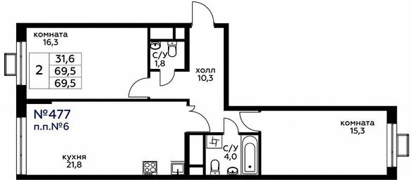 1-BD Apartment Sale, 69.8 sq. m. at Veresk, 3rd Khoroshyovskaya Street, вл19с3к1, Moscow, Russia #2
