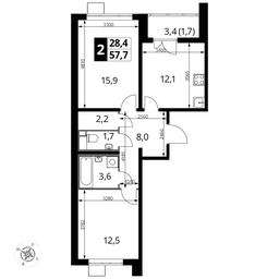 2-BD Apartment Sale, 57.5平方米 at Pervyi Lermontovskiy, zhiloy kompleks 1-y Lermontovskiy, Lyubertsy, Moscow Region, Russia #4