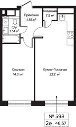 2-BD Apartment Sale, 46.57 sq. m. at Perets, Pyatnitskoye Highway, 58, Moscow, Russia #4