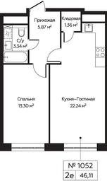 2-BD Apartment Sale, 46.11平方米 at Perets, Pyatnitskoye Highway, 58, Moscow, Russia #2