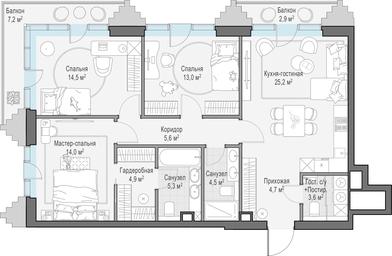 2-BD Apartment Sale, 98.1平方米 at Tishinskiy bulvar, Gruzinsky Val Street, 10, Moscow, Russia #4