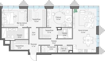 3-BD Apartment Sale, 115.6 sq. m. at Tishinskiy bulvar, Gruzinsky Val Street, 10, Moscow, Russia #2