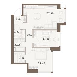 2-BD Apartment Sale, 75.54平方米 at The Five, 5th Donskoy Drive, вл21к6, Moscow, Russia #2