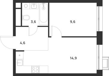 1-BD Apartment Sale, 32.7平方米 at Газопровод, Sosenskoye Settlement, Moscow, Russia #3