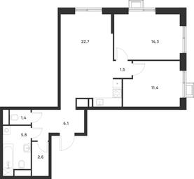 1-BD Apartment Sale, 65.8 sq. m. at Газопровод, Sosenskoye Settlement, Moscow, Russia #3