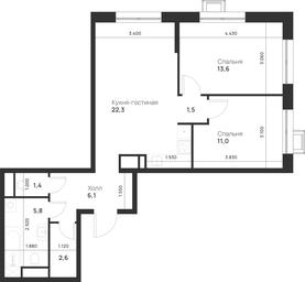 1-BD Apartment Sale, 64.3 sq. m. at Газопровод, Sosenskoye Settlement, Moscow, Russia #4