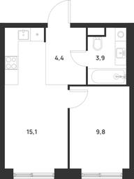 1-BD Apartment Sale, 33.2 sq. m. at Газопровод, Sosenskoye Settlement, Moscow, Russia #3 1-BD Apartment Sale, 33.2 sq. m. at Газопровод, Sosenskoye Settlement, Moscow, Russia #3