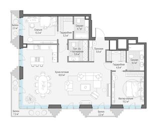 4-BD Apartment Sale, 127.5 sq. m. at Tishinskiy bulvar, Gruzinsky Val Street, 10, Moscow, Russia #4
