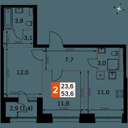 2-BD Apartment Sale, 53.6平方米 at Sky Garden, Stroitelny Drive, 9с6, Moscow, Russia #3