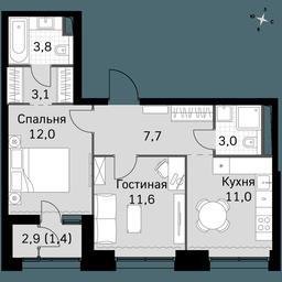 2-BD Apartment Sale, 53.6平方米 at Sky Garden, Stroitelny Drive, 9с6, Moscow, Russia #2