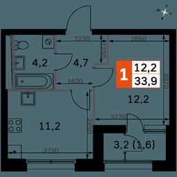 1-BD Apartment Sale, 33.9平方米 at Sky Garden, Stroitelny Drive, 9с6, Moscow, Russia #3