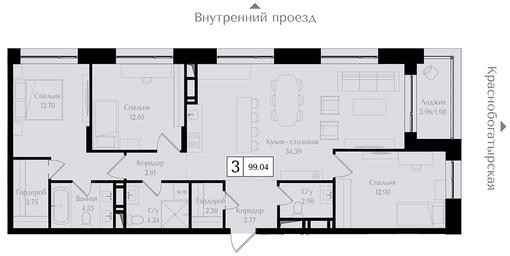 3-BD Apartment Sale, 99.1 sq. m. at Preobrazhenskaya ploschad, 1st Bukhvostova Street, Moscow, Russia #2