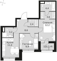 2-BD Apartment Sale, 56.7平方米 at Sky Garden, Stroitelny Drive, 9с6, Moscow, Russia #4