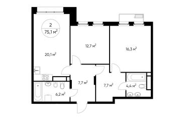 2-BD Apartment Sale, 75.1平方米 at Rezidentsii Skolkovo, Kashtanovaya ulitsa, 1, rabochiy posyolok Zarechye, Odintsovskiy City District, Moscow Region, Russia #2 2-BD Apartment Sale, 75.1平方米 at Rezidentsii Skolkovo, Kashtanovaya ulitsa, 1, rabochiy posyolok Zarechye, Odintsovskiy City District, Moscow Region, Russia #2