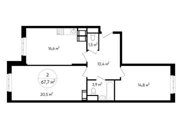 2-BD Apartment Sale, 67平方米 at Kvartal Nekrasovka, Nedorubova Street, 28, Moscow, Russia #2