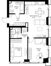 2-BD Apartment Sale, 63.5 sq. m. at Multikvartal CITYZEN, Vishnyovaya Street, Moscow, Russia #3 2-BD Apartment Sale, 63.5 sq. m. at Multikvartal CITYZEN, Vishnyovaya Street, Moscow, Russia #3