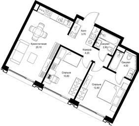 2-BD Apartment Sale, 58.4 sq. m. at Multikvartal CITYZEN, Vishnyovaya Street, Moscow, Russia #4