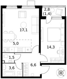 2-BD Apartment Sale, 49.5平方米 at Pervy Donskoj, zhiloy mikrorayon Sapronovo, derevnya Sapronovo, Leninskiy City District, Moscow Region, Russia #3