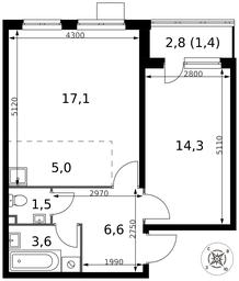 2-BD Apartment Sale, 49.5平方米 at Pervy Donskoj, zhiloy mikrorayon Sapronovo, derevnya Sapronovo, Leninskiy City District, Moscow Region, Russia #4