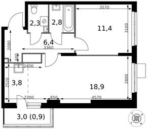 2-BD Apartment Sale, 46.5平方米 at Pervy Donskoj, zhiloy mikrorayon Sapronovo, derevnya Sapronovo, Leninskiy City District, Moscow Region, Russia #4