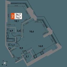 2-BD Apartment Sale, 74.7 sq. m. at Arkhitektor, Akademika Volgina Street, 2Д, Moscow, Russia #4
