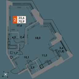 2-BD Apartment Sale, 70.9平方米 at Arkhitektor, Akademika Volgina Street, 2Д, Moscow, Russia #4