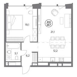 2-BD Apartment Sale, 63.7 sq. m. at Monblan, Shlyuzovaya Embankment, 2/1с1, Moscow, Russia #3 2-BD Apartment Sale, 63.7 sq. m. at Monblan, Shlyuzovaya Embankment, 2/1с1, Moscow, Russia #3