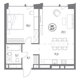 2-BD Apartment Sale, 62.9平方米 at Monblan, Shlyuzovaya Embankment, 2/1с1, Moscow, Russia #2 2-BD Apartment Sale, 62.9平方米 at Monblan, Shlyuzovaya Embankment, 2/1с1, Moscow, Russia #2