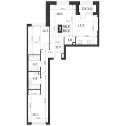 3-BD Apartment Sale, 83.2平方米 at Rezhisser, Vilgelma Pika Street, 3, Moscow, Russia #2