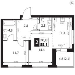 2-BD Apartment Sale, 55.1平方米 at 1 Izmajlovskij, Montazhnaya Street, 8с13, Moscow, Russia #2 2-BD Apartment Sale, 55.1平方米 at 1 Izmajlovskij, Montazhnaya Street, 8с13, Moscow, Russia #2